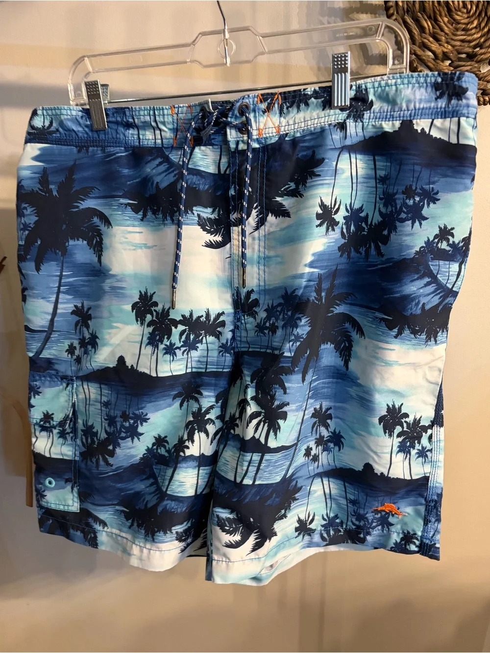 Tommy Bahama Blue Palm-Print Swim Shorts size large